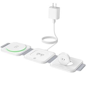 wireless charger, magnetic foldable 3 in 1 charging station, fast travel wireless charging pad, compatible with magsafe for iphone 14/13/12/pro max/plus/mini, apple watch and airpods 2/3/pro