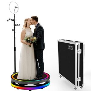 360 photo booth machine 100cm for parties with extendable ring light selfie holder accessories, 5 people stand on, automatic spin 360 video camera booth platform spinner, 39.4” with flight case