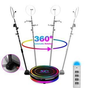 360 Photo Booth Machine 100cm for Parties with Extendable Ring Light Selfie Holder Accessories, 5 People Stand on, Automatic Spin 360 Video Camera Booth Platform Spinner, 39.4” with Flight Case