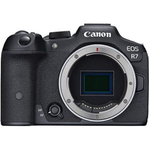 Canon EOS R7 Mirrorless Camera (5137C002) + 4K Monitor + Rode VideoMic + Sony 64GB Tough SD Card + Bag + Charger + 3 x LPE6 Battery + Card Reader + LED Light + Corel Photo Software + More (Renewed)