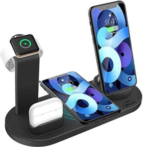 wireless charger, 6 in 1 wireless charging station, fast wireless charger stand for iphone 14/13/12/11/pro/max/xs/xr/x/8/plus, for apple watch 7/6/5/4/3/2/se, for airpods 3/2/pro(black)