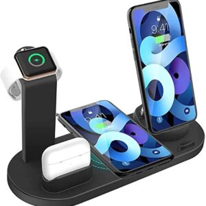 Wireless Charger, 6 in 1 Wireless Charging Station, Fast Wireless Charger Stand for iPhone 14/13/12/11/Pro/Max/XS/XR/X/8/Plus, for Apple Watch 7/6/5/4/3/2/SE, for AirPods 3/2/Pro(Black)