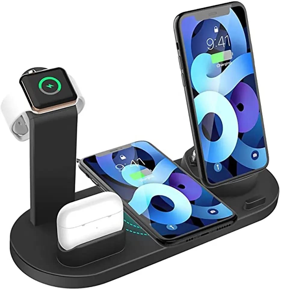 Wireless Charger, 6 in 1 Wireless Charging Station, Fast Wireless Charger Stand for iPhone 14/13/12/11/Pro/Max/XS/XR/X/8/Plus, for Apple Watch 7/6/5/4/3/2/SE, for AirPods 3/2/Pro(Black)