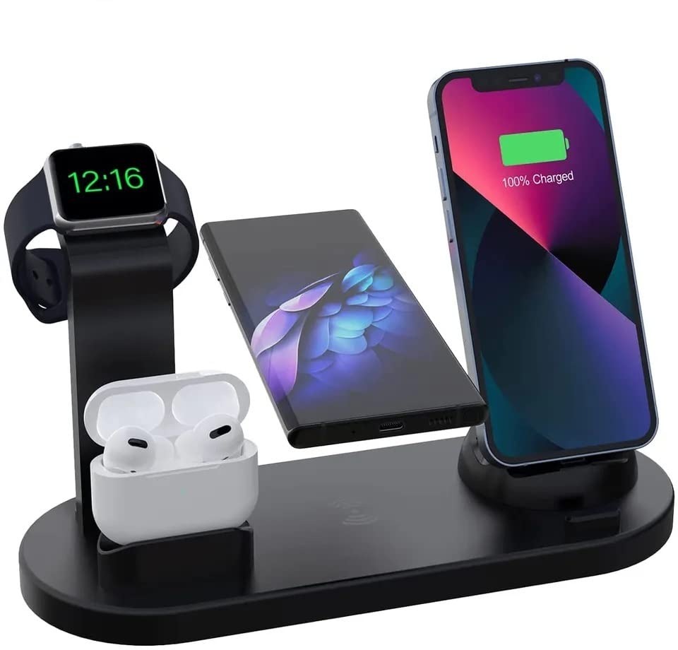 Wireless Charger, 6 in 1 Wireless Charging Station, Fast Wireless Charger Stand for iPhone 14/13/12/11/Pro/Max/XS/XR/X/8/Plus, for Apple Watch 7/6/5/4/3/2/SE, for AirPods 3/2/Pro(Black)