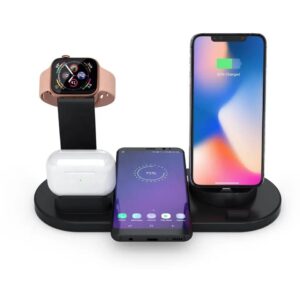 Wireless Charger, 6 in 1 Wireless Charging Station, Fast Wireless Charger Stand for iPhone 14/13/12/11/Pro/Max/XS/XR/X/8/Plus, for Apple Watch 7/6/5/4/3/2/SE, for AirPods 3/2/Pro(Black)