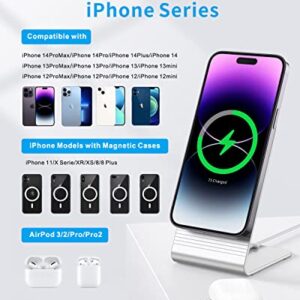 Magnetic Wireless Charger, Mag-Safe Charger Stand with 20W USB C PD Adapter, Mag-Safe Charging Station Compatible with iPhone 14/13/12 Series, Fast Wireless Charging Pad with Phone Stand