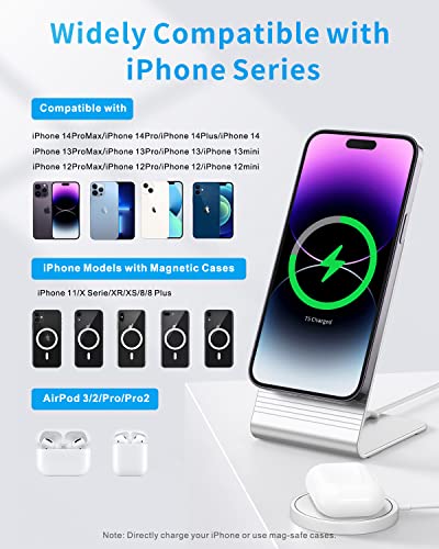 Magnetic Wireless Charger, Mag-Safe Charger Stand with 20W USB C PD Adapter, Mag-Safe Charging Station Compatible with iPhone 14/13/12 Series, Fast Wireless Charging Pad with Phone Stand