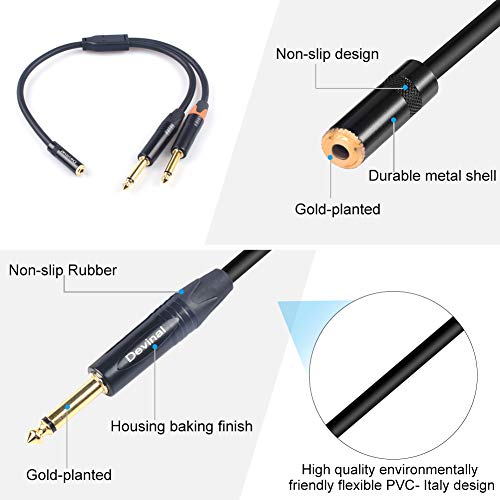 Devinal 3.5mm to Dual 1/4 Y Splitter Cable, 1/8" Female TRS to Dual 6.35mm TS Male Adapter, Female Mini Jack Stereo to 2 Quarter inch Mono Converter 1 feet