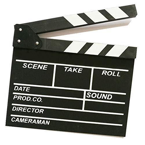 KISEER 12"x11" Movie Film Clap Board Wooden Movie Clapboard Film Clapper Board, Black & White