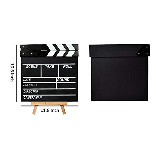 KISEER 12"x11" Movie Film Clap Board Wooden Movie Clapboard Film Clapper Board, Black & White