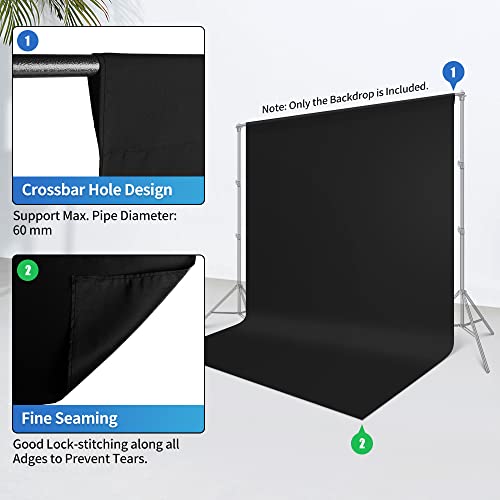 Hemmotop Black Backdrop Background 6 x 9ft Polyester Fabric Chromakey Black Screen Backdrops Collapsible for Photography,Birthday Party,Wedding Stage,Photoshoot with 3 x Backdrop Clip Clamp
