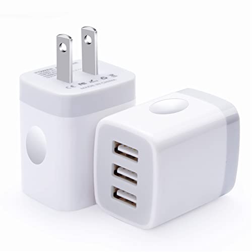 USB Wall Charger Adapter, FiveBox 2PC 18W/3Amp Fast Multiple 3-Ports Wall Charger Plug Box Charger Block Charging Base Cube Compatible iPhone 14 13 12 11 Mini Pro Max SE XS XR X 8 7 6 Pad, Samsung