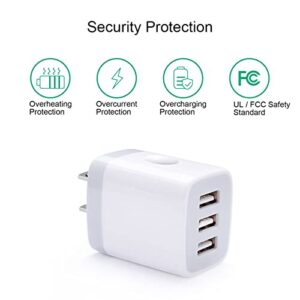 USB Wall Charger Adapter, FiveBox 2PC 18W/3Amp Fast Multiple 3-Ports Wall Charger Plug Box Charger Block Charging Base Cube Compatible iPhone 14 13 12 11 Mini Pro Max SE XS XR X 8 7 6 Pad, Samsung