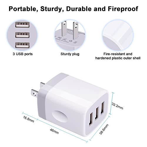 USB Wall Charger Adapter, FiveBox 2PC 18W/3Amp Fast Multiple 3-Ports Wall Charger Plug Box Charger Block Charging Base Cube Compatible iPhone 14 13 12 11 Mini Pro Max SE XS XR X 8 7 6 Pad, Samsung