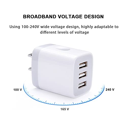 USB Wall Charger Adapter, FiveBox 2PC 18W/3Amp Fast Multiple 3-Ports Wall Charger Plug Box Charger Block Charging Base Cube Compatible iPhone 14 13 12 11 Mini Pro Max SE XS XR X 8 7 6 Pad, Samsung