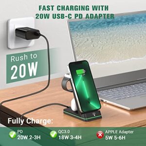 Charging Station for Apple Devices, 3 in 1 Wireless Charger Stand with 20W USB C Adapter Compatible with iPhone 14 13 12 11 Pro Max 8 XS XR, Fast Charging Stand Dock for Apple Watch Series & AirPods