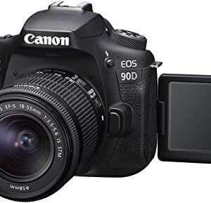 Camera EOS 90D DSLR Camera Bundle with EF-S 18-55mm f/4-5.6 is STM Lens + 2pc SanDisk 64GB Memory Cards + Wide Angle Lens + Telephoto Lens + 3pc Filter Kit + Deluxe Bag + Professional Kit