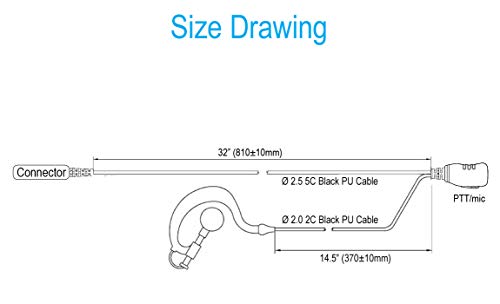 2 Pack Single Wire Earhook Earpiece for Motorola Vertex Radios VX-210 VX-231 VX-261 VX-264 VX-351 VX-354 VX-410 VX-424 VX-450 VX-451 VX-454 VX-459 EVX-261 EVX-531 EVX-534 EVX-539, G Shape Headset