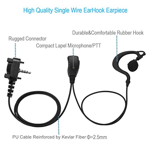 2 Pack Single Wire Earhook Earpiece for Motorola Vertex Radios VX-210 VX-231 VX-261 VX-264 VX-351 VX-354 VX-410 VX-424 VX-450 VX-451 VX-454 VX-459 EVX-261 EVX-531 EVX-534 EVX-539, G Shape Headset