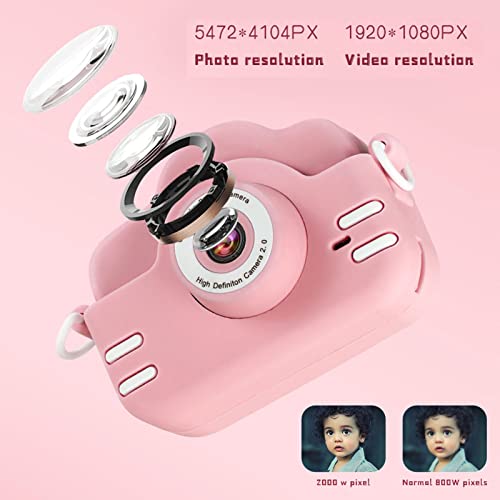 SALUTUY Cartoon Digital Camera, Music Play Anti Skid Built in Puzzle Games 16 Filters Toddler Camera for Gift for Taking Pictures Recording(Pink)