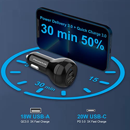 USB C Car Charger Adapter, Car USB Charger Multi Port 38W Car Charger iPhone, PD 20W& QC 18W Cigarette Lighter Adapter, USB C Car Charger Fast Charging iPhone 14/13/12, iPad Air/Pro,S20/S10,Note 20/10