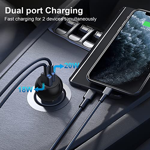 USB C Car Charger Adapter, Car USB Charger Multi Port 38W Car Charger iPhone, PD 20W& QC 18W Cigarette Lighter Adapter, USB C Car Charger Fast Charging iPhone 14/13/12, iPad Air/Pro,S20/S10,Note 20/10