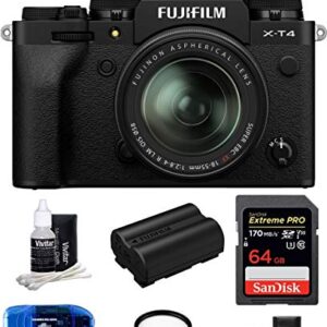 Fujifilm X-T4 Mirrorless Digital Camera with XF 18-55mm f/2.8-4 R LM OIS Lens (Black) Bundle, Includes: SanDisk 64GB Extreme PRO SDXC Memory Card, Spare Fujifilm NP-W235 Battery + More (7 Items)