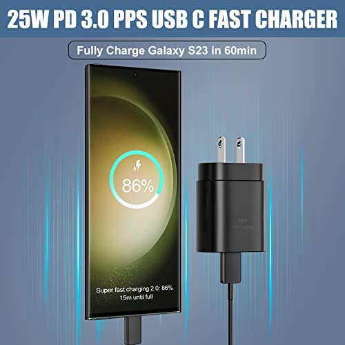 USB C Charger 25W Samsung Fast Charger Type C Super Fast Charging Block & 6.6ft Android Phone Charger Cable for Samsung Galaxy S23Ultra/S23/S23+/S22/S22Ultra/S22+/S21/S20/Note 10/20,Z Fold/Flip,2 Pack