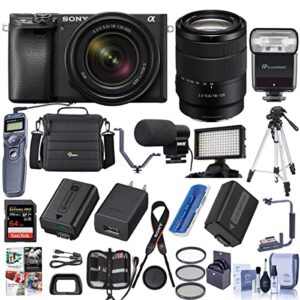 sony alpha a6400 24.2mp mirrorless digital camera with 18-135mm f/3.5-5.6 oss lens – bundle with 64gb sdxc u3 card, camera case, tripod, trigger, video light, shotgun mic, software package and more