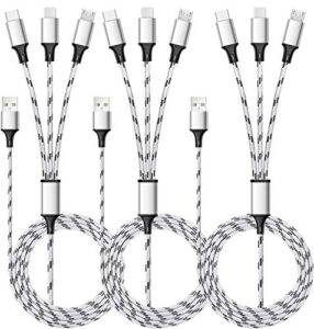 multi charging cable, 5ft 3pack multi charger cable nylon braided multiple usb cable universal 3 in 1 charging cord adapter with type-c, micro usb port connectors for cell phones and more
