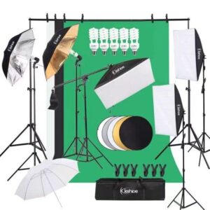kshioe photography lighting kit, umbrella softbox set continuous lighting with 6.5ftx9.8ft background stand backdrop support system for photo studio product, portrait and video shooting