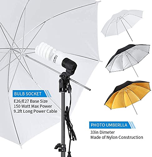 Kshioe Photography Lighting Kit, Umbrella Softbox Set Continuous Lighting with 6.5ftx9.8ft Background Stand Backdrop Support System for Photo Studio Product, Portrait and Video Shooting