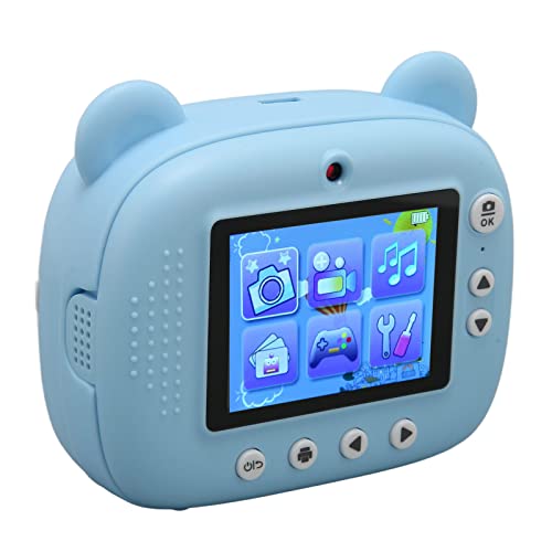 Children HD Camera, Music Playback Kids Camera Auto 3 Games 24MP Dual Cameras for Travel (Blue)