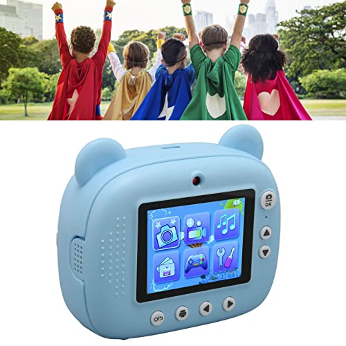 Children HD Camera, Music Playback Kids Camera Auto 3 Games 24MP Dual Cameras for Travel (Blue)