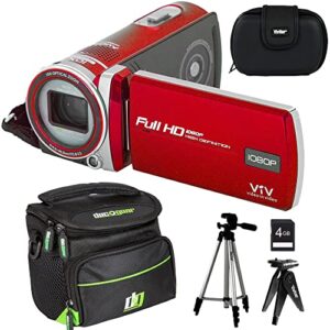 vivitar id975 full hd 1080p polaroid dual shot video camera – red – 4gb accessory bundle with deco gear dslr and mirrorless camera bag (small)