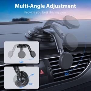 Magnetic Phone Holder for Car, [ Powerful Magnets & Military-Grade Suction] Car Phone Holder Mount Dashboard Windshield Cell Phone Holder Phone Stand for Car Fit for iPhone Android Automobile Cradle