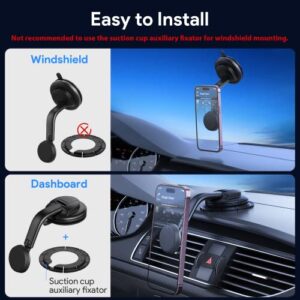 Magnetic Phone Holder for Car, [ Powerful Magnets & Military-Grade Suction] Car Phone Holder Mount Dashboard Windshield Cell Phone Holder Phone Stand for Car Fit for iPhone Android Automobile Cradle