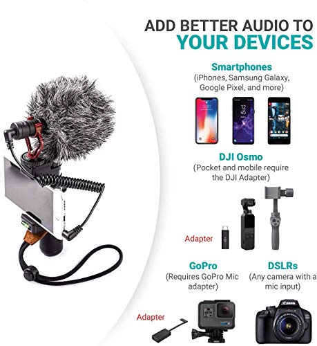 Movo VXR10 Universal Video Microphone with Lightning Dongle Adapter - Includes Shock Mount, Deadcat Windscreen, Case - Compatible with iPhone 14, 13, 12, 11, XS, XR, X, Pro, Max, and More