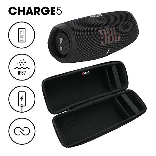 JBL Charge 5 Waterproof Portable Speaker with Built-in Powerbank and gSport Carbon Fiber Case (Black)