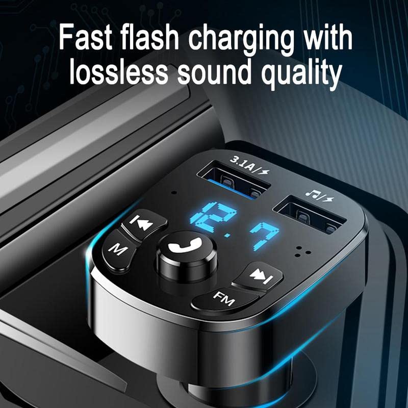 FM Bluetooth Transmitter for Car, Wireless Bluetooth Radio Adapter Car Kit MP3 Player Receiver Audio Music Stereo, Handsfree Calling Dual USB Ports Quick Charger for All Smartphones