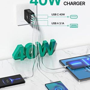 USB Wall Charger, 40W 4-Port Fast USB C Charger Block PD Power Adapter + QC USB A Wall Plug Multiport Type C Fast Charging Block Cube for iPhone 14 13 12 11 Pro Max XS XR X 8 7 SE Plus, iPad, Samsung