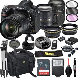 nikon d850 dslr camera with 24-120mm vr + tamron 70-300mm + 32gb card, tripod, flash, and more (21pc bundle)