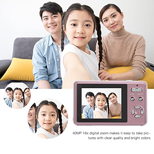 Zyyini Digital Camera, Mini FHD 1080P 40MP Vlogging Camera with 16X Digital Zoom, TFT 2.4 inch Screen, Fixed Focusing Lens 4P, USB Rechargeable Camera for Students/Teens/Kids(Pink)