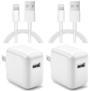 ipad charger iphone charger【apple mfi certified】 [2-pack] 12w usb wall charger foldable travel plug block with 6ft usb flat ribbon cable compatible with ipad iphone, ipad, airpod