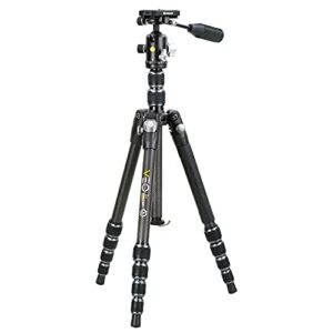 vanguard veo3t235cbp carbon fiber travel tripod with ball head, removeable pan handle, and quick shoe with built-in smartphone holder