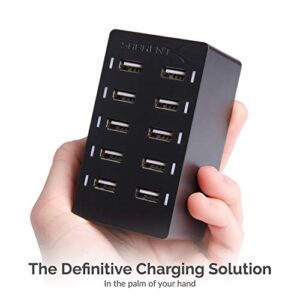 SABRENT 60 Watt (12 Amp) 10 Port [UL Certified] Family Sized Desktop USB Rapid Charger. Smart USB Ports with Auto Detect Technology [Black] (AX-TPCS)