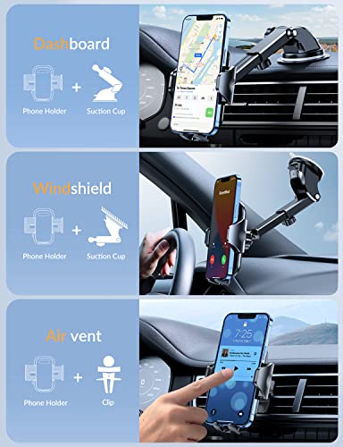 DesertWest [2023 Flagship] Car Phone Holder Mount,Universal Cell Phone Holder Car Dashboard Windshield Air Vent Compatible with iPhone 14 Pro Max 13 12 11 X XS 8 7, Galaxy S23 S22 All Phones