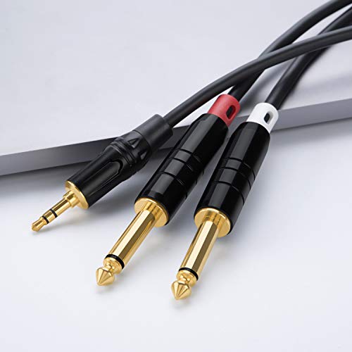 CableCreation 15FT 3.5mm 1/8" TRS to Dual 6.35mm 1/4" TS Mono Y-Cable Splitter Cable Compatible with iPhone, iPod,Laptop,CD Players, Power Amplifier, Mixer, Home Stereo Systems, 4.5 Meters/Black