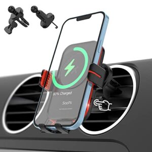 SooPii Wireless Car Charger Mount, 15W Qi Fast Charging, Auto-Clamping,2 Styles Air Vent Phone Holder Included, Compatible with iPhone 13/12/11,Samsung S21/S20 and Others