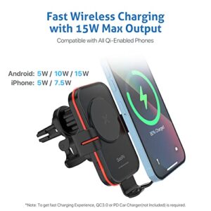 SooPii Wireless Car Charger Mount, 15W Qi Fast Charging, Auto-Clamping,2 Styles Air Vent Phone Holder Included, Compatible with iPhone 13/12/11,Samsung S21/S20 and Others